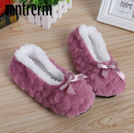 Mntrerm New Cute 2018 Indoor Home Slippers Warm Soft Plush Slippers Non-slip Indoor Fur Slippers Solid Color Cute Women Shoes