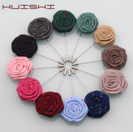 HUISHI Two Color Fabric Flower Brooches Lapel Pin Men Women Brooch Suits Decoration Lapel Pins For Suits Accessories 12 Color