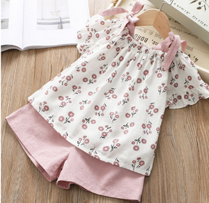 Bear Leader Girls Clothing Sets 2019 Summer Kids Clothes Floral Chiffon Halter+Embroidered Shorts Straw Children Clothing